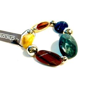 Chico’s Multi-Tone Faux Yellow, Blue Stone Stretch Bracelet | NWT